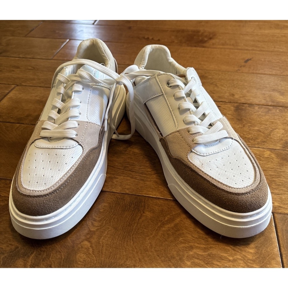ALDO Men's Low Top Lace Sneakers White Beige Colorblock Sz 10.5 Euro 43.5 Casual